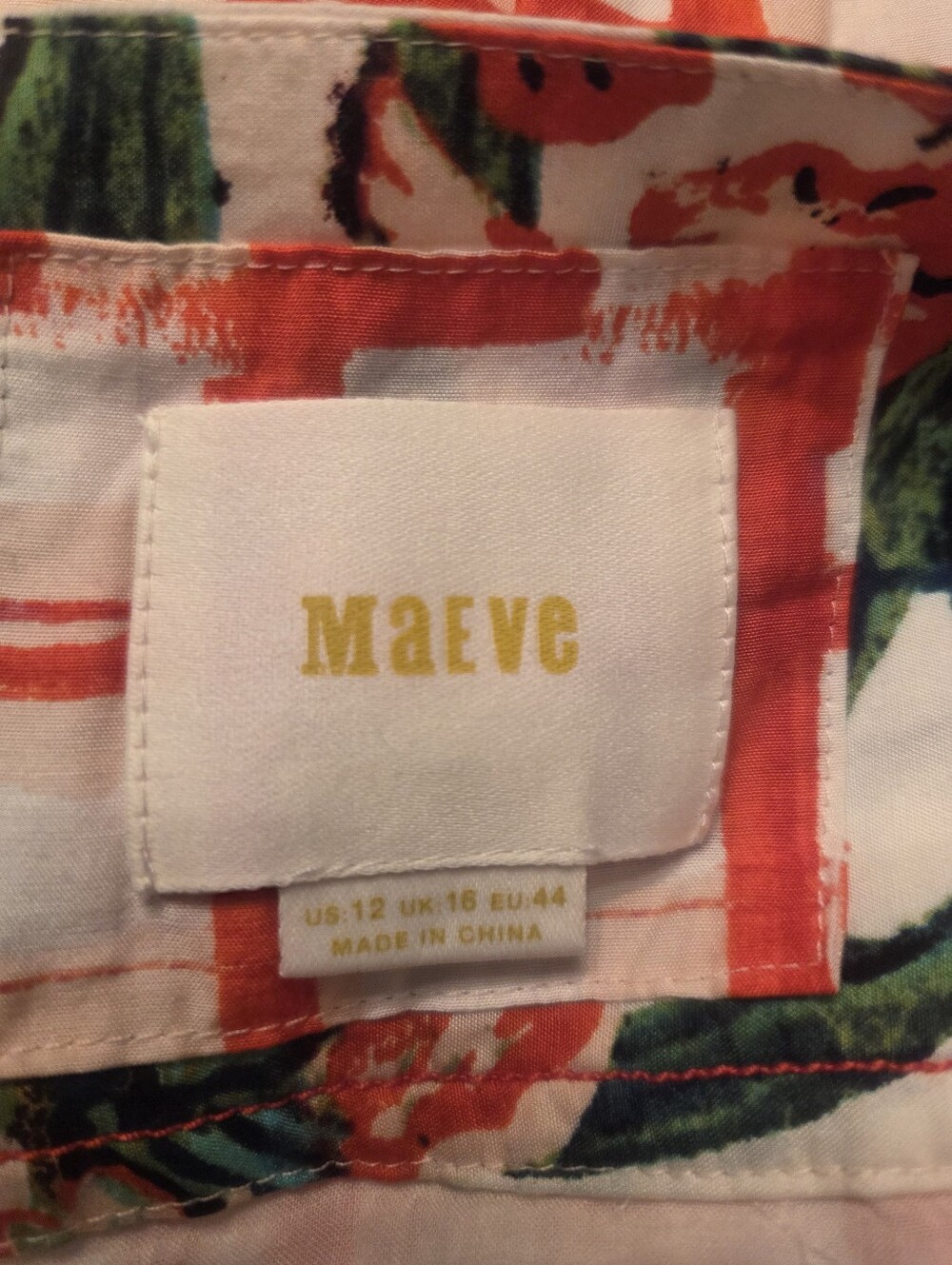 Maeve Anthropologie White Silk Midi Skirt with Coral Plaid and Floral Waist Tie - Picture 3 of 7